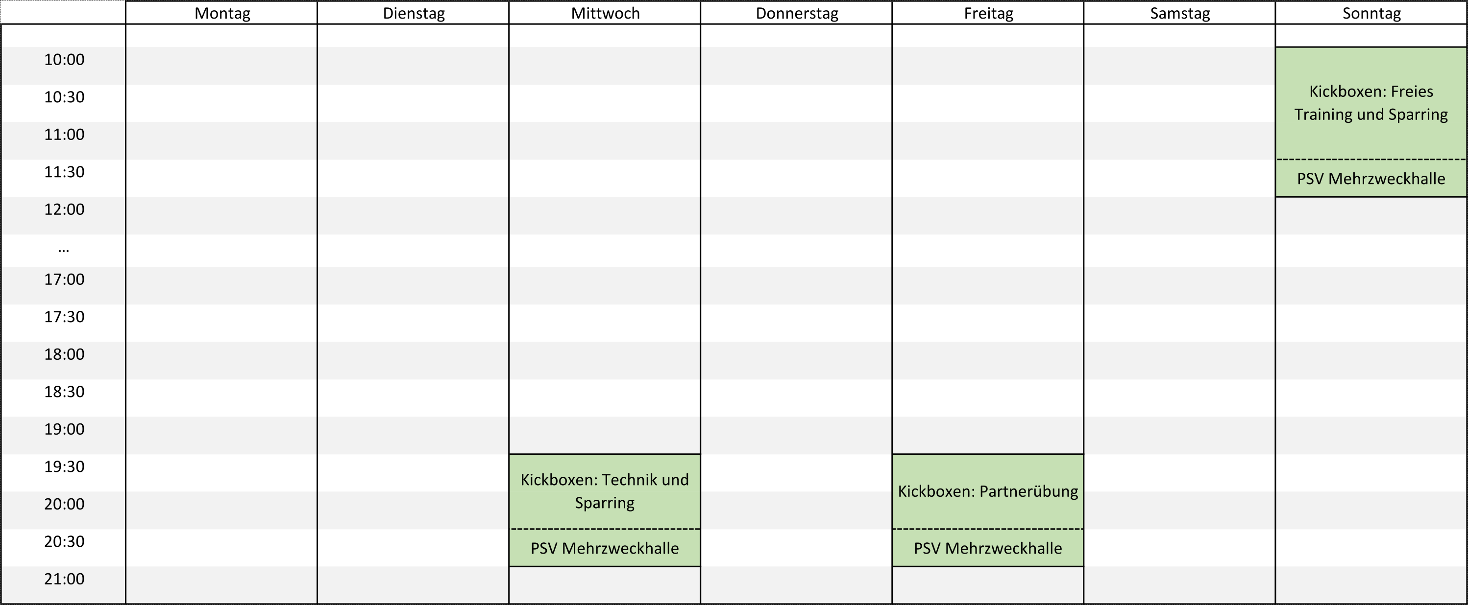 Aktuelle Trainingszeiten